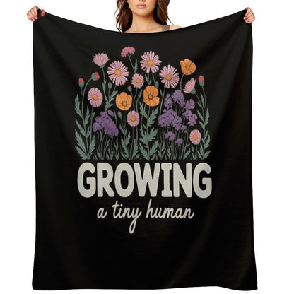 Growing A Tiny Human, Pregnancy Announcement Flower Travel-friendly Throw Blanket