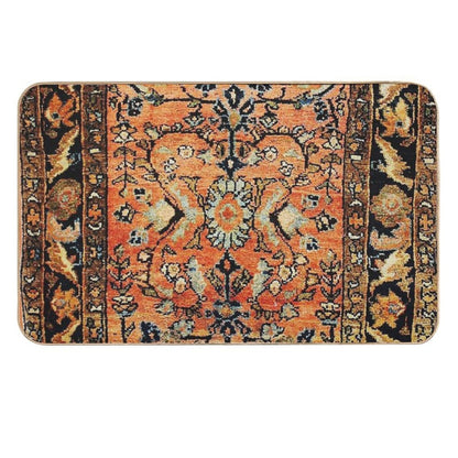Tabriz Rug Print With Burnt Orange Field Print  Easy To Clean Bath Mat