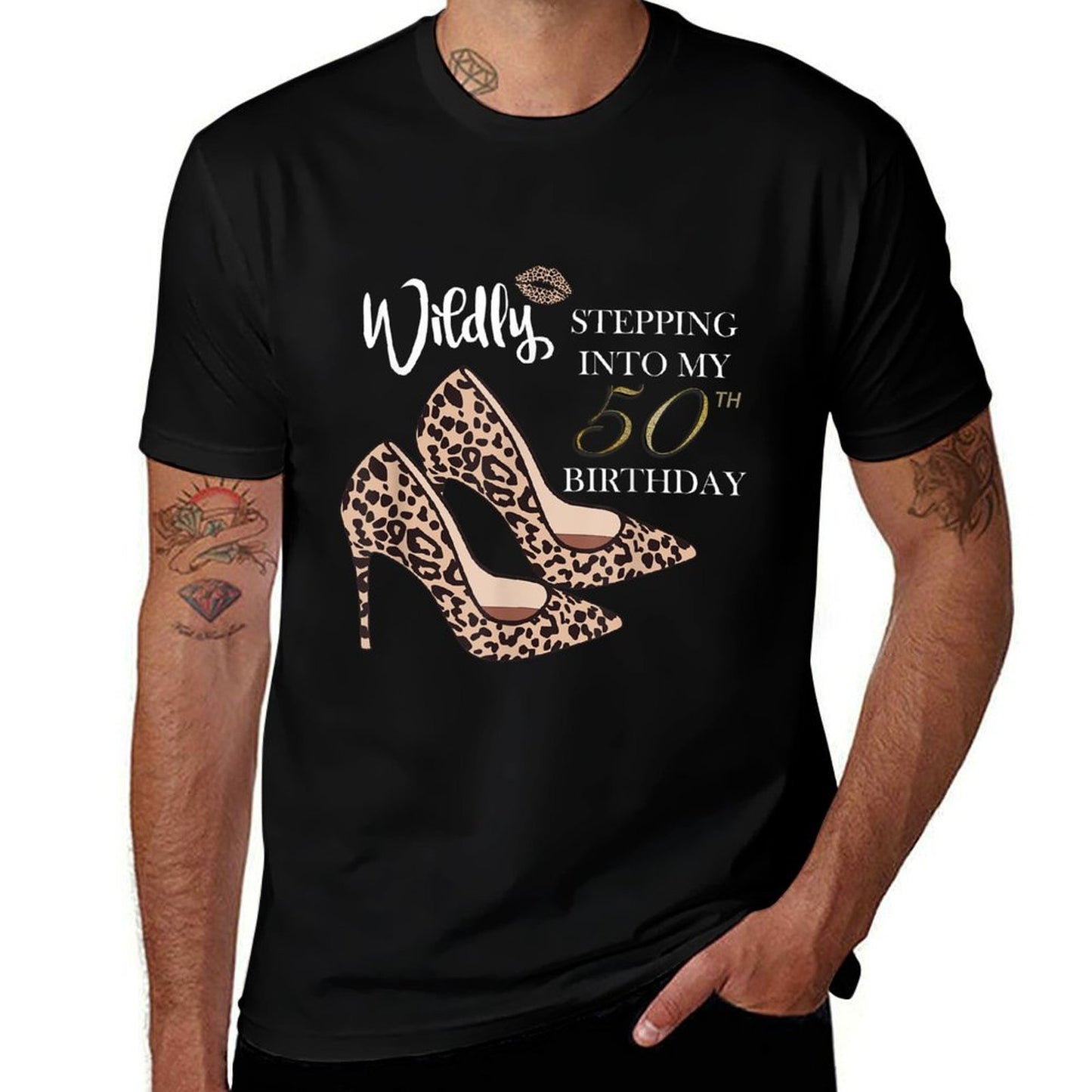 Stepping Into My 50th Birthday Leopard Print Cheetah Heels Comfortable T-Shirt
