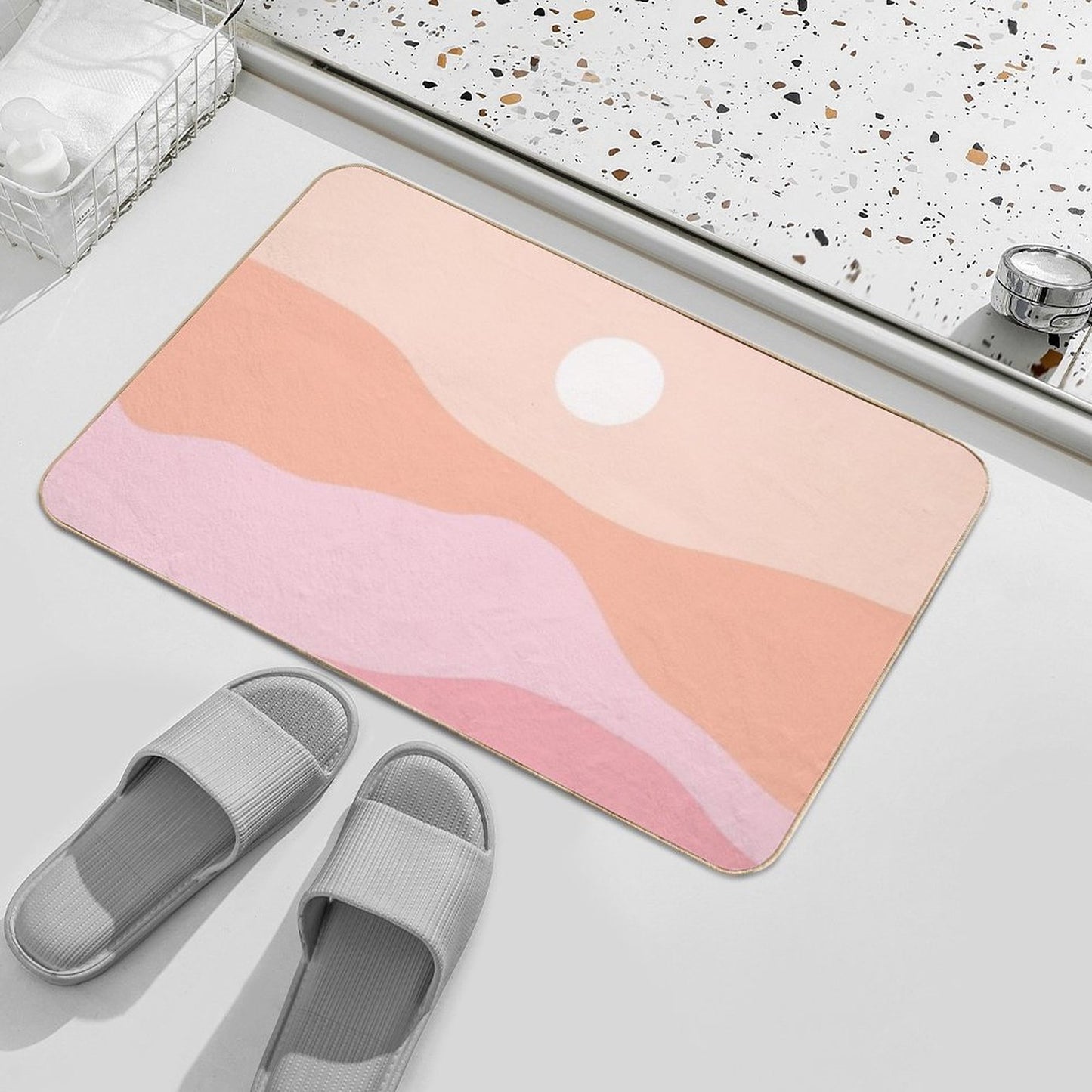 Peach Pink Sunset Over The Mountains Boho Earthy Durable Bath Mat