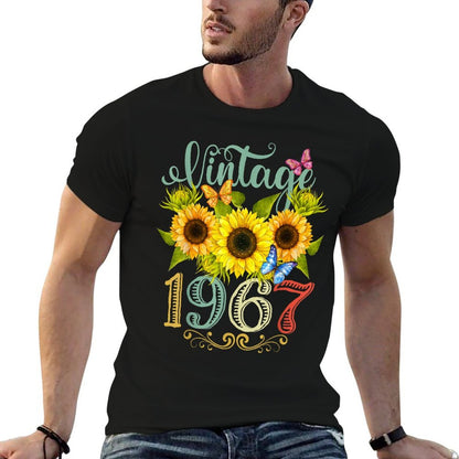 Sunflower Floral Butterfly Vintage 1967 Funny 58th Birthday  Heathered Texture T-Shirt
