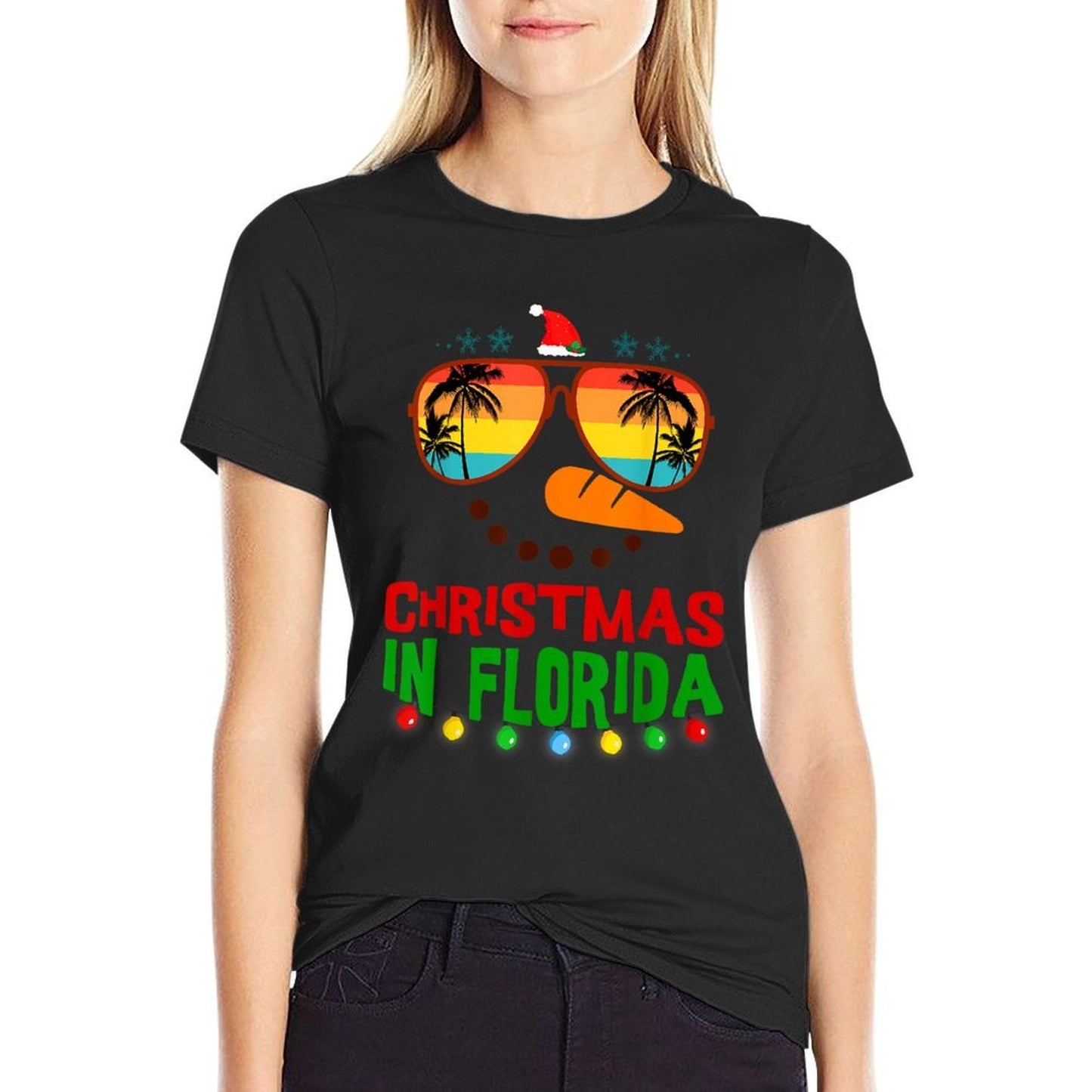 Christmas In Florida Sunglasses Palm Trees Family Vacation  Oversized Silhouette T-Shirt