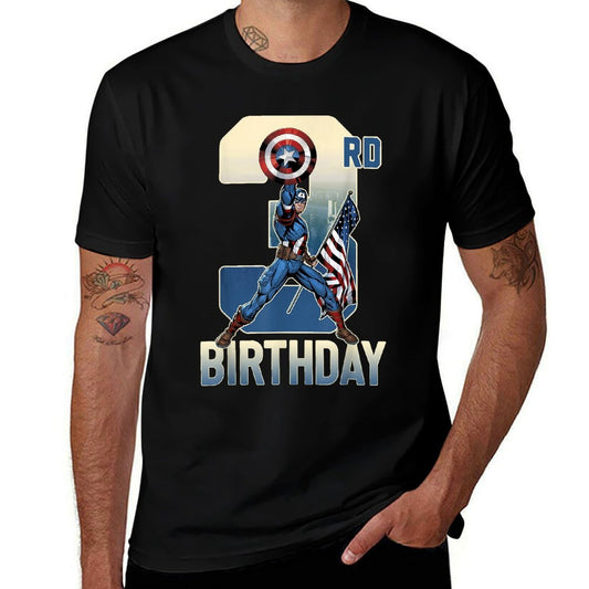Marvel Captain America 3rd Birthday Graphic  Ribbed Collar T-Shirt