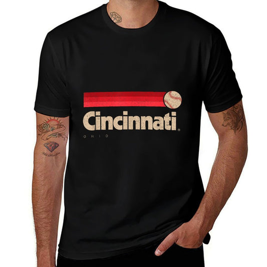 Red Cincinnati Baseball Softball City Ohio Retro Cincinnati  Slim-fit Cut T-Shirt