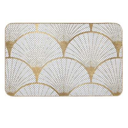 Art Deco Pattern - Golden Polkadot Fans  Easy To Clean Bath Mat
