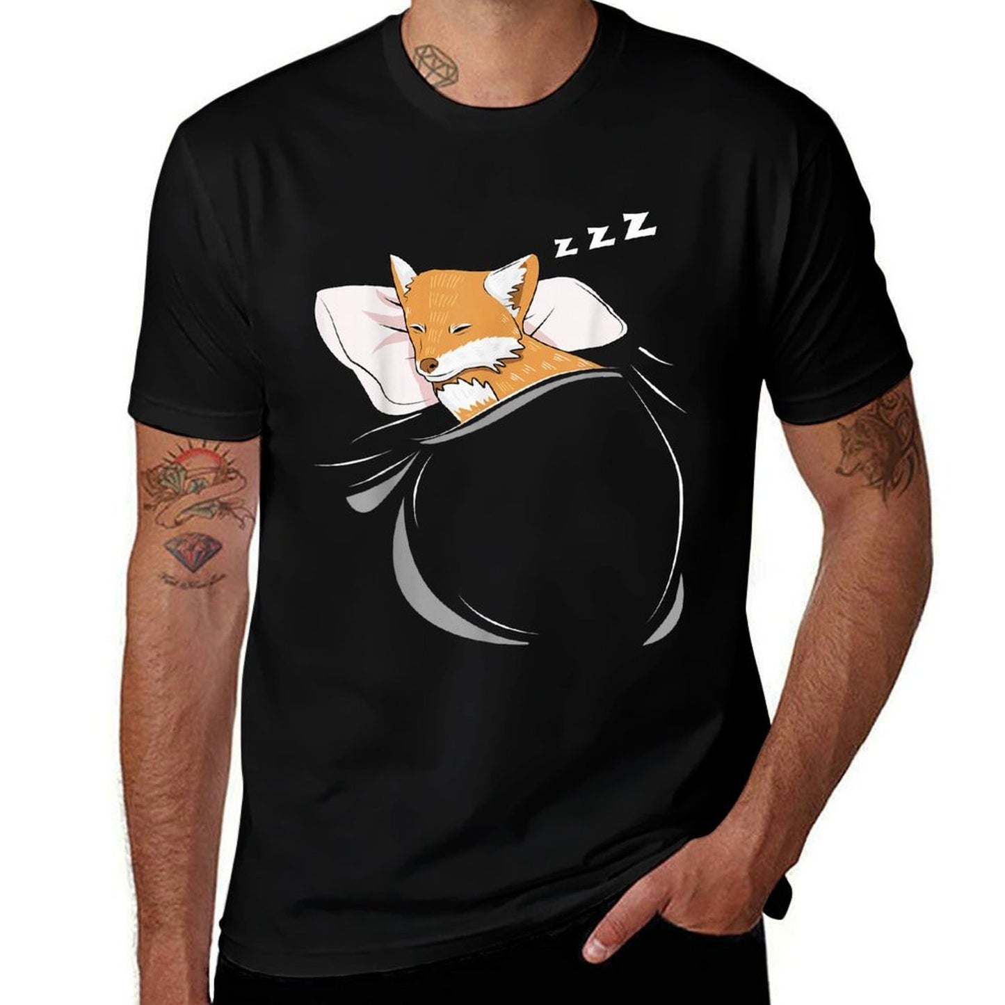 Fox Sleeping Animal Pajamas Nap PJs Outfit Gift Fox  Summer-ready Fabric T-Shirt