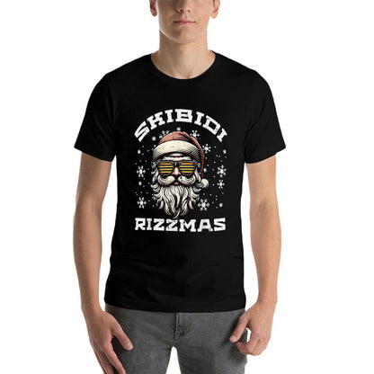 Christmas Skibidi Rizzmas Santa Sunglasses Xmas Men Women  Polyester Blend T-Shirt