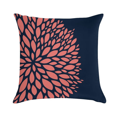 Navy Blue And Coral Flower Design Soft High-Density Material Throw Pillow