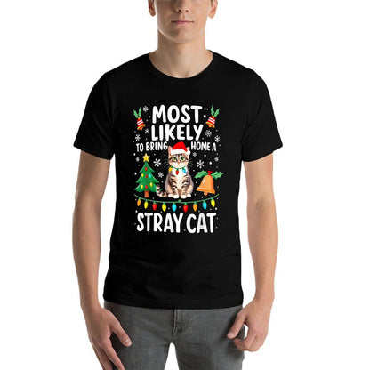 Most Likely to Bring Home A Stray Cat Christmas Costume Xmas  Rolled Sleeves T-Shirt