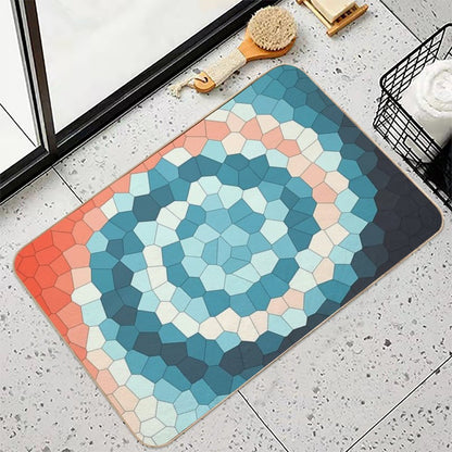 Red, Cream, Green, Blue Swirly Stained Glass Abstract Art  Versatile Bath Mat
