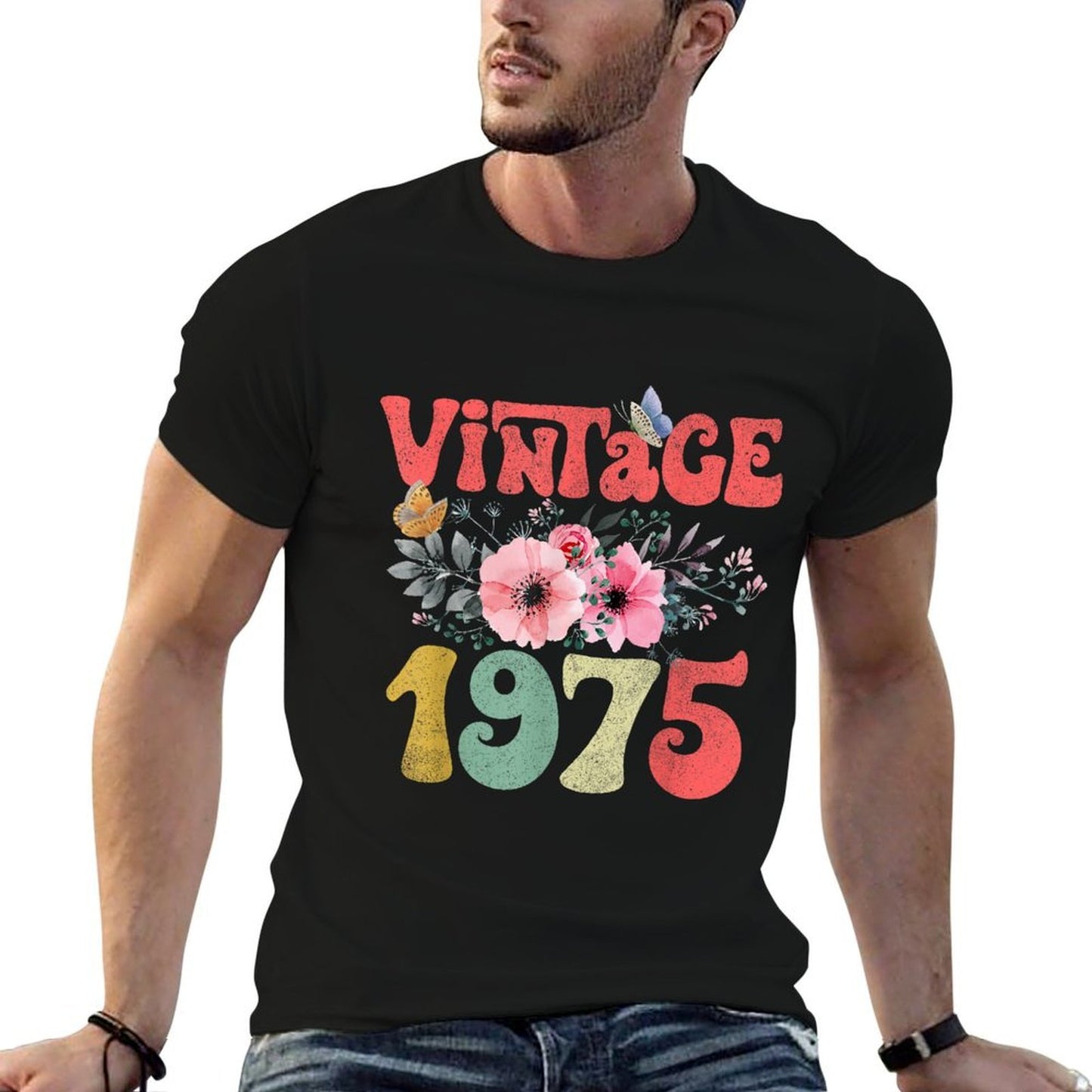 Vintage 1975 Floral Butterfly Retro Groovy 50th Birthday  Soft T-Shirt