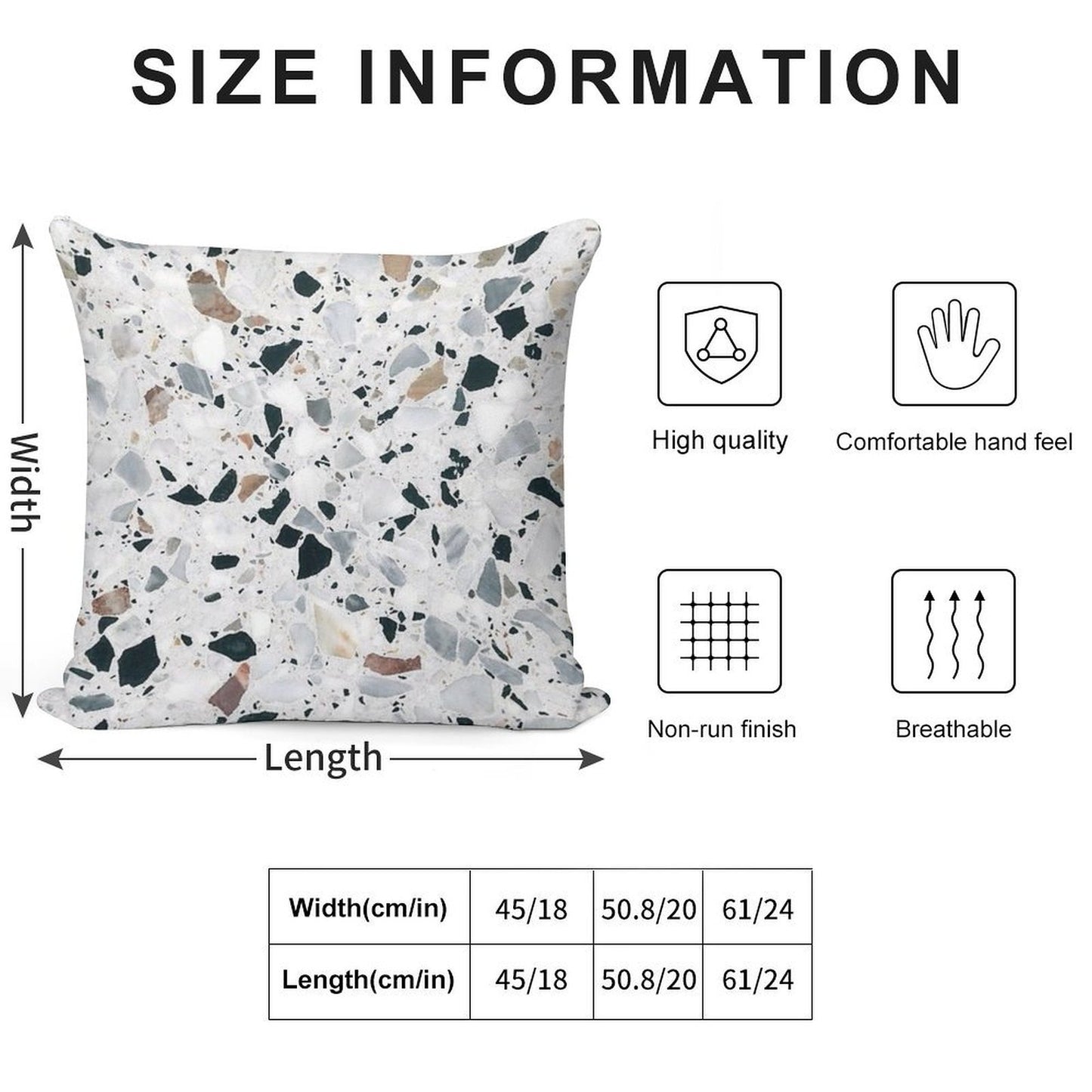 Terrazzo Black, White, Grey And Bronze Soft High-Density Material Throw Pillow