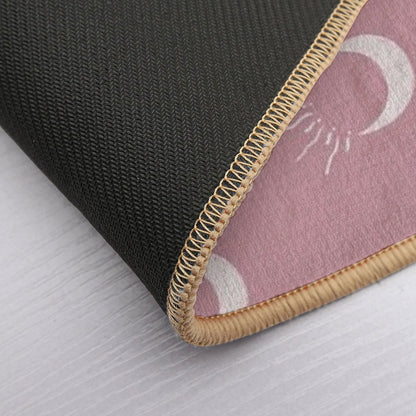 Cute Sun And Moon Design Boho Aesthetic In Muted Colors Deep Pink  Repositionable Bath Mat