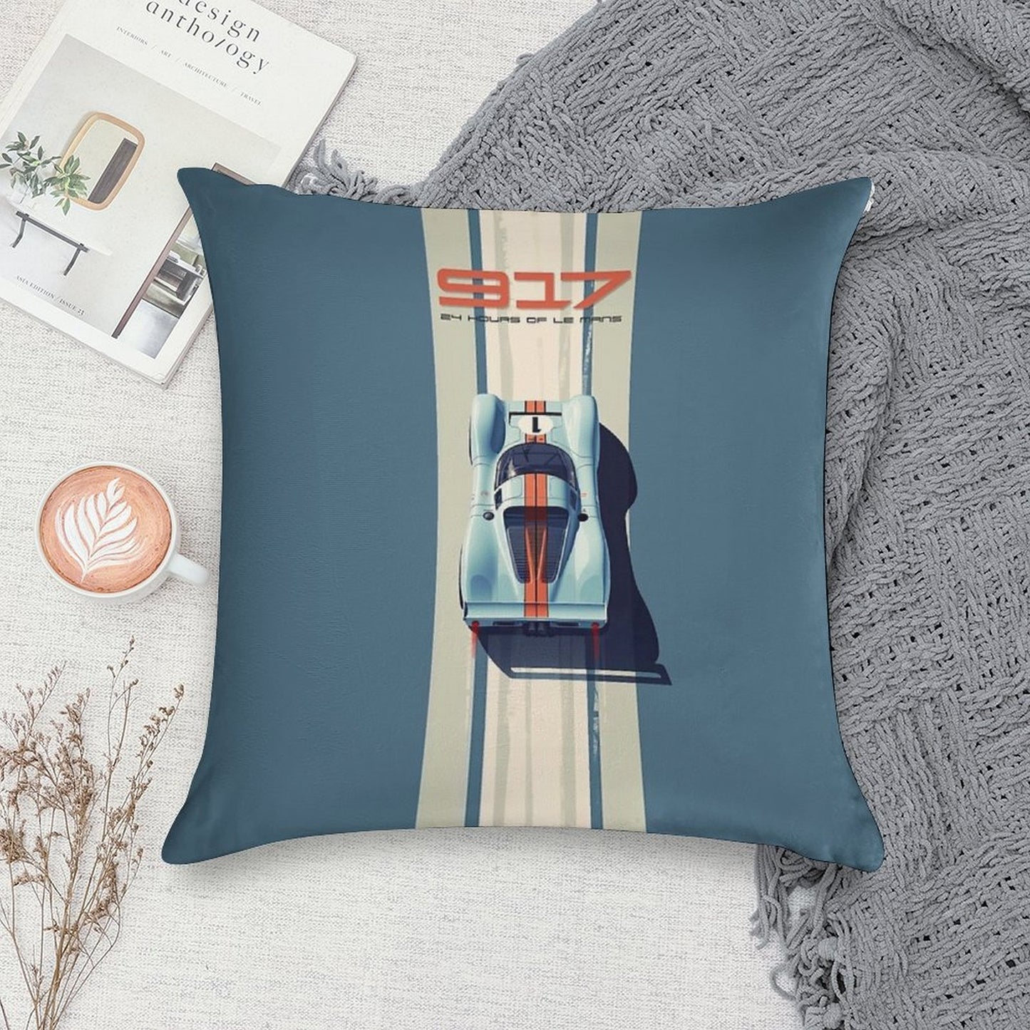 Porsche 917 24 Hours of Le Mans Race Car Soft Easy Maintenance Throw Pillow