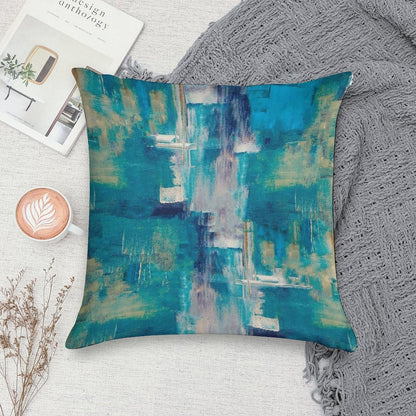 Teal And Gold, Blue Abstract Paint Modern Soft Ultra-Soft Texture Throw Pillow