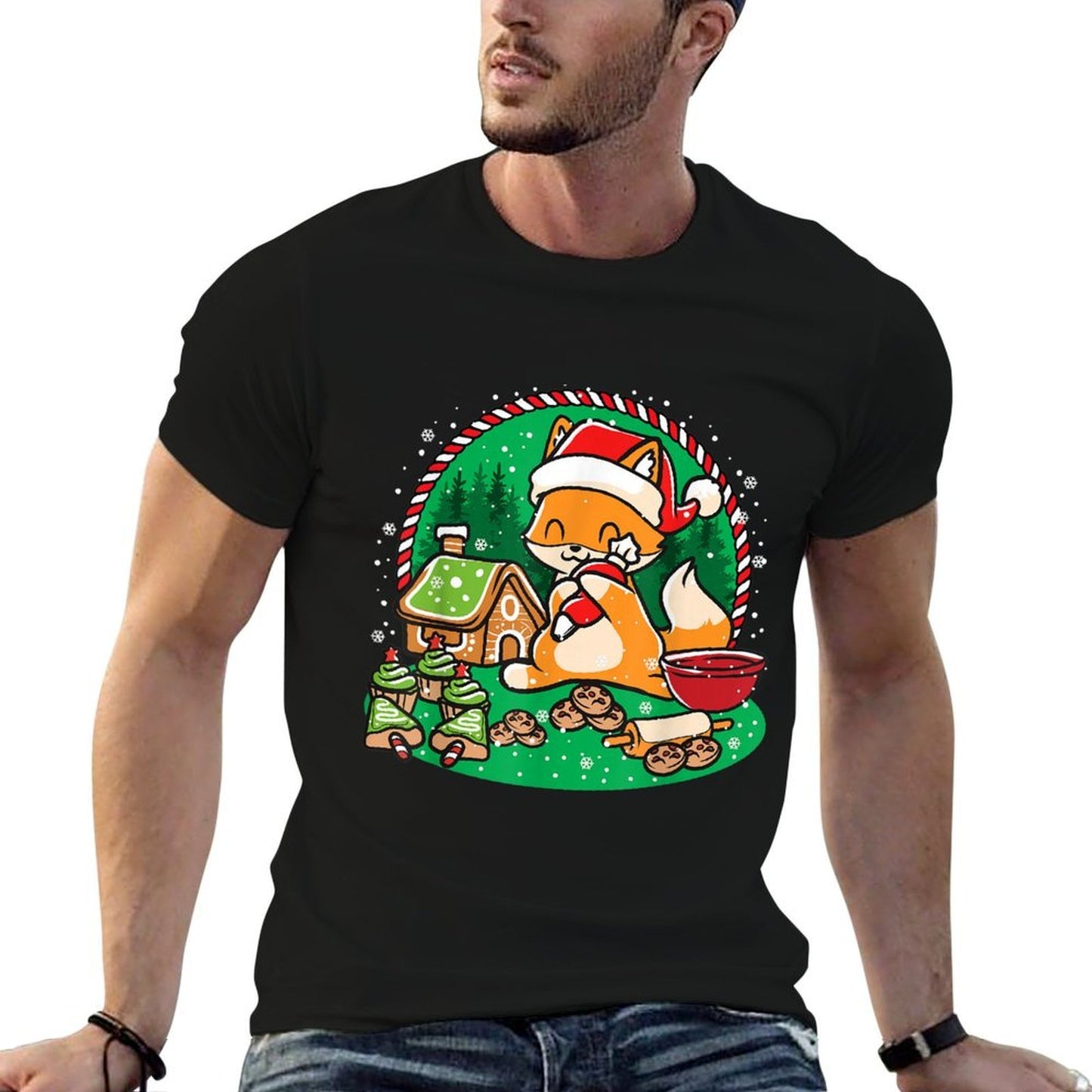 Gingerbread House Xmas Cookie Baking Team Cute Fox Baker  Slim-fit Cut T-Shirt