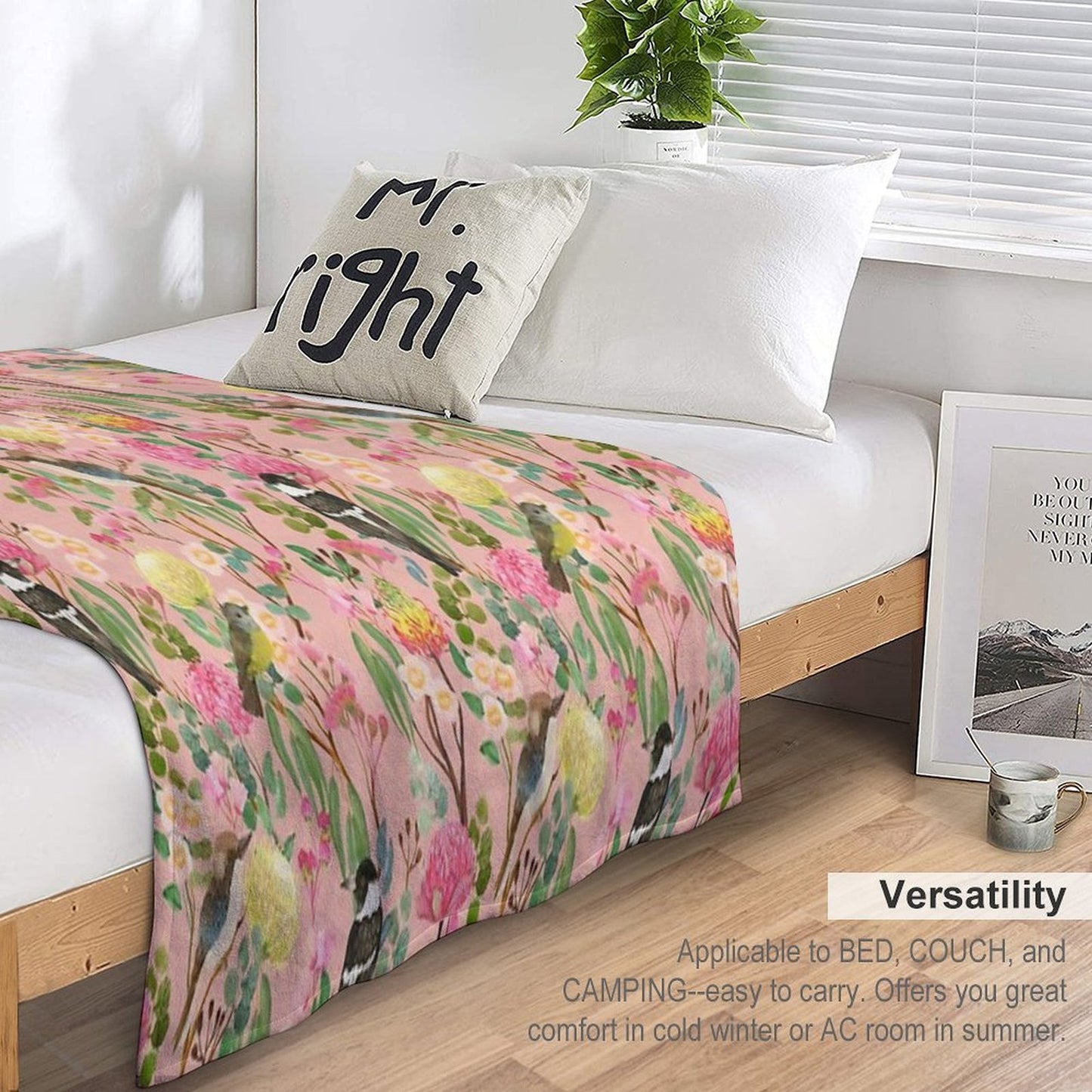 Australian Birds And Blooms Native Flora Chinoiserie Wrinkle-free Throw Blanket