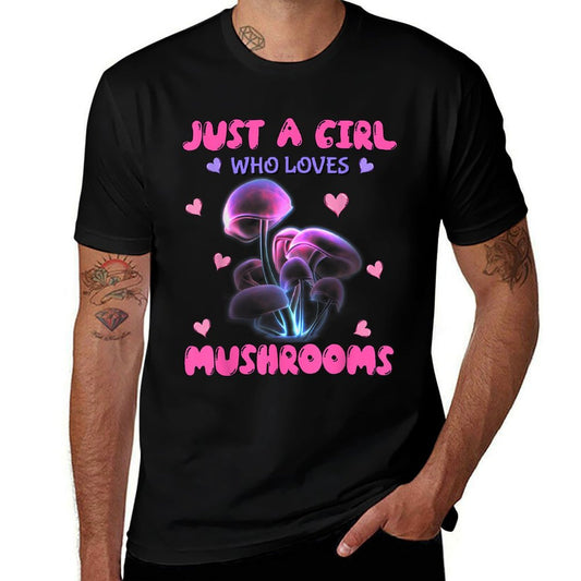 Funny Just A Girl Who Loves Mushrooms Neon Aesthetic Lovers  High-quality Stitching T-Shirt