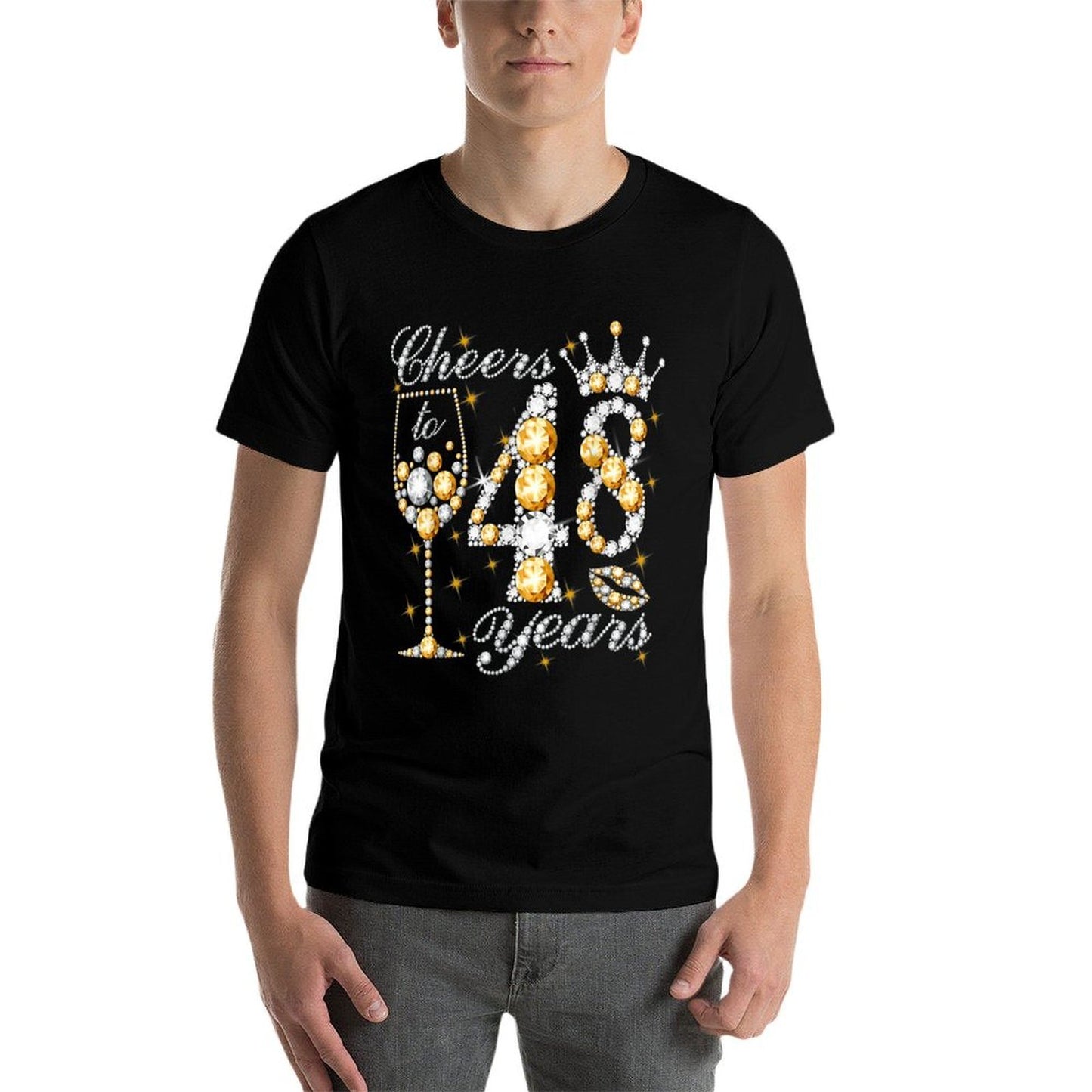 Cheers To 48 Years Old Happy 48th Birthday Queen Drink Wine  High-quality Stitching T-Shirt