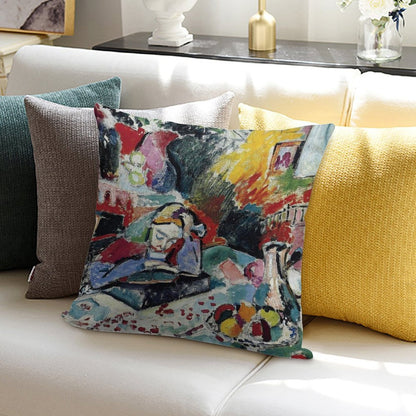 Henri Matisse - Interior with A Girl Reading - Exhibition Poster Soft Home Decor Throw Pillow