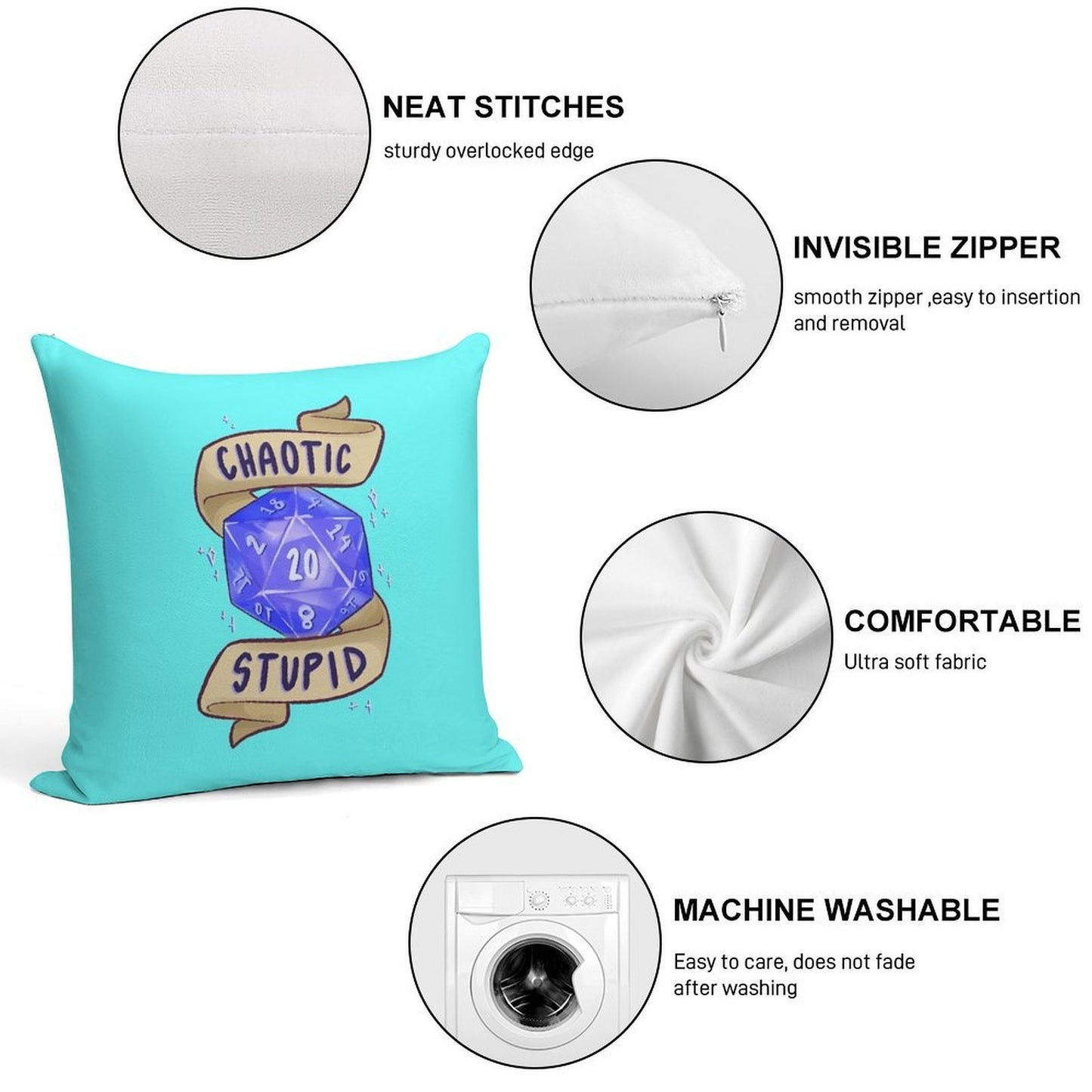 D20 Chaotic Stupid Soft Anti-Pilling Throw Pillow