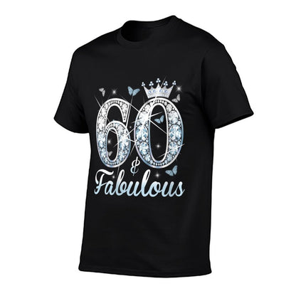 Womens 60 And Fabulous 60th Birthday Diamond Crown Gift Girls Women  Ribbed Collar T-Shirt