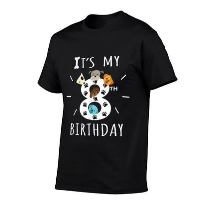 It's My 8th Birthday Dog Lover Theme 8 Years Old Puppy  Ribbed Collar T-Shirt