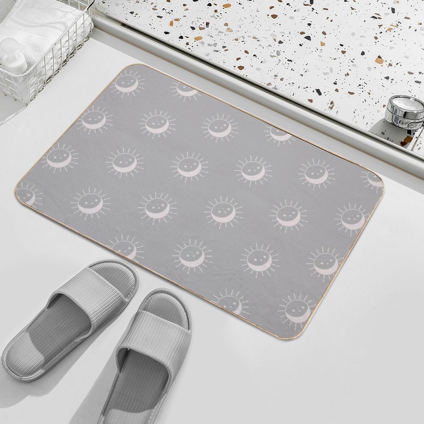 Pretty Sun And Moon Pattern Soft Aesthetic In Muted Colors Gray Taupe  Non-Slip Bath Mat