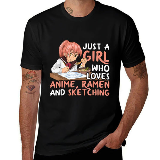 Just A Girl Who Loves Anime Ramen And Sketching Japan Anime Rolled Sleeves T-Shirt