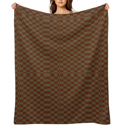 Mid Century Orange And Sand Rectangle Chequered Lightweight Throw Blanket