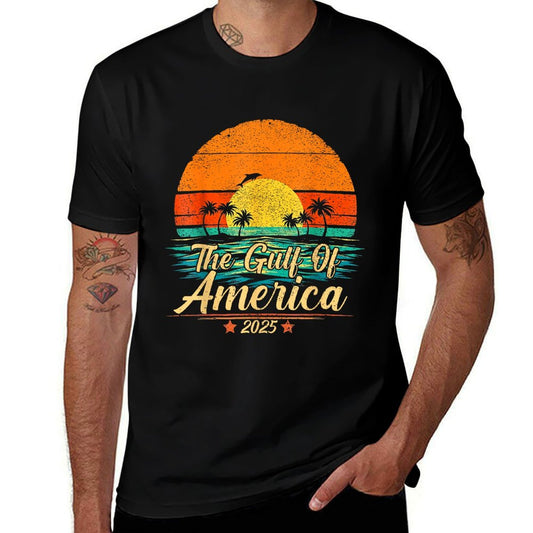 Retro Vintage Gulf Of US America 2025 American Flag Mexico High-quality Stitching T-Shirt