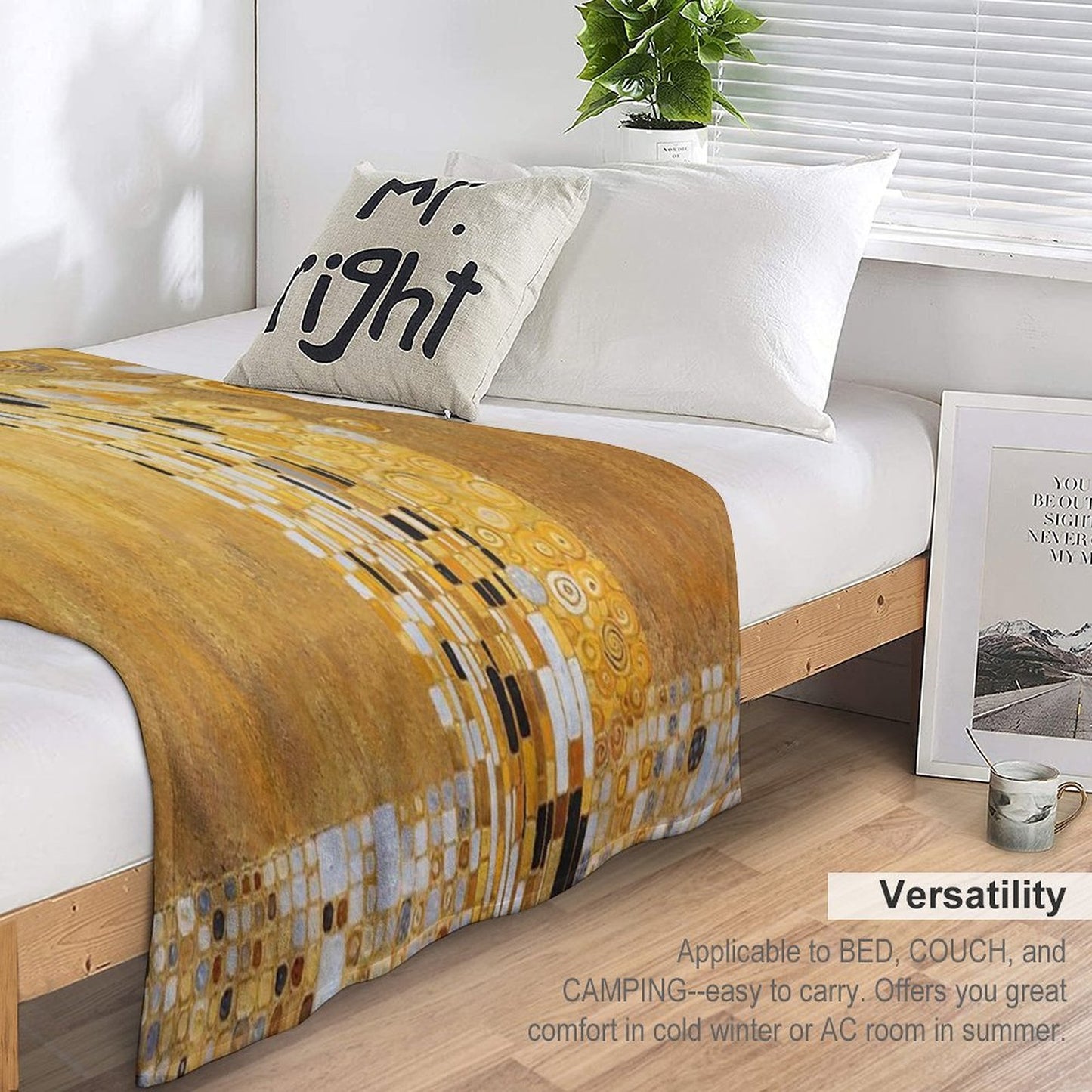 Klimt Flowers in Gold Comfort Throw Blanket