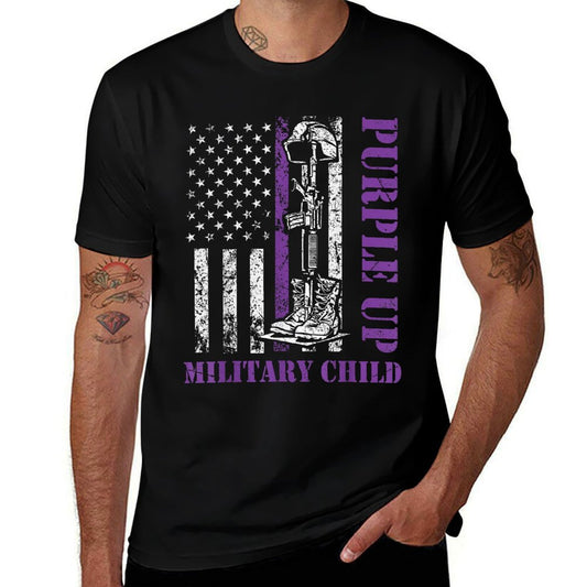 Purple Up Military Kids Month of Military Child Retro  Graphic-printed T-Shirt