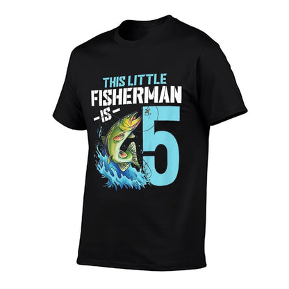 Kids Fishing Birthday 5 Year Old Boy Fisher 5th Bday Kids  Moisture-wicking T-Shirt