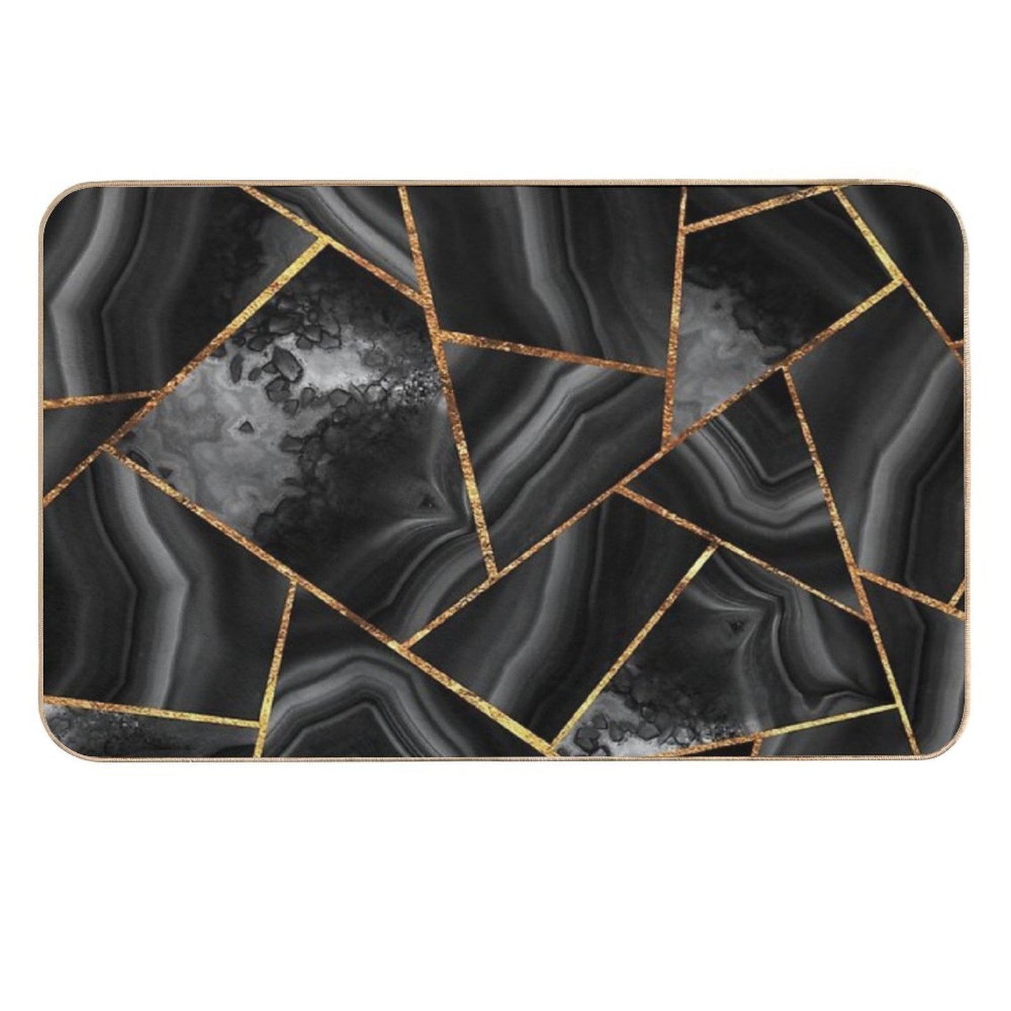 Black Night Agate Gold Geometric Glam #2 #geo #decor #art  Easy To Clean Bath Mat