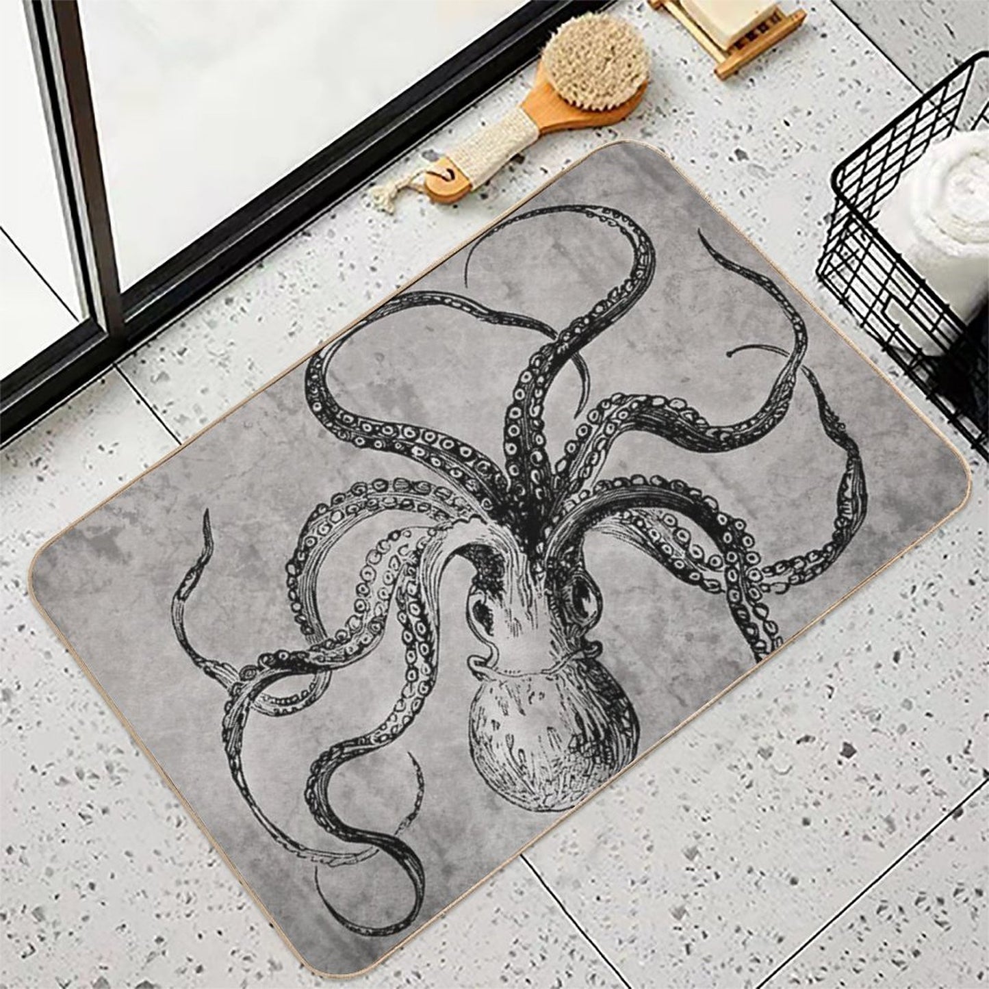 Vintage Octopus  Fade-Resistant Bath Mat