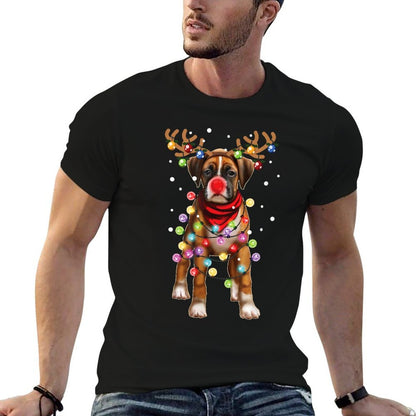 Christmas Dog, Boxer, Dog Lover, Men Women Kids, Dogs, Xmas  Fade-proof Color T-Shirt