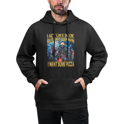 I Want Some Pizza - Horror Bootleg Cool Hard Skeleton Meme Medium-Weight Fabric Hoodie