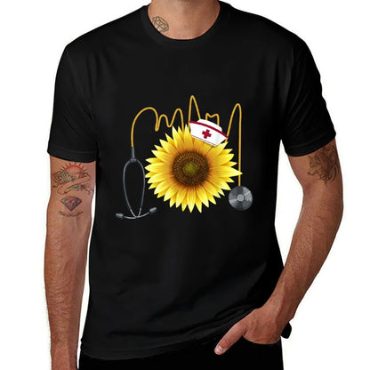 Nurse Sunflower Heartbeat Gift Design For Nurses  Summer-ready Fabric T-Shirt