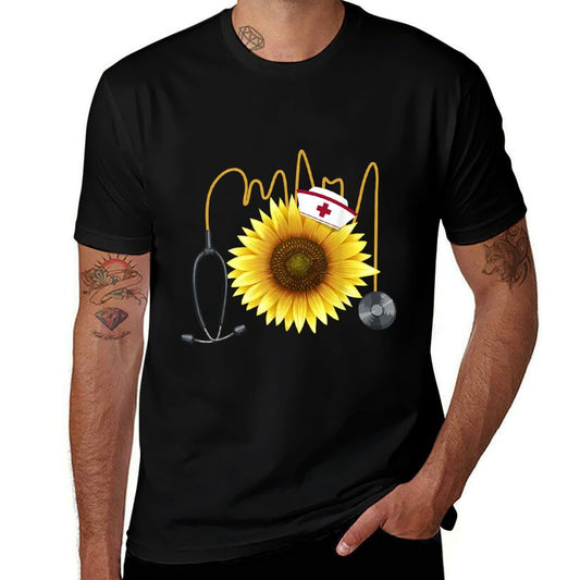 Nurse Sunflower Heartbeat Gift Design For Nurses  Summer-ready Fabric T-Shirt