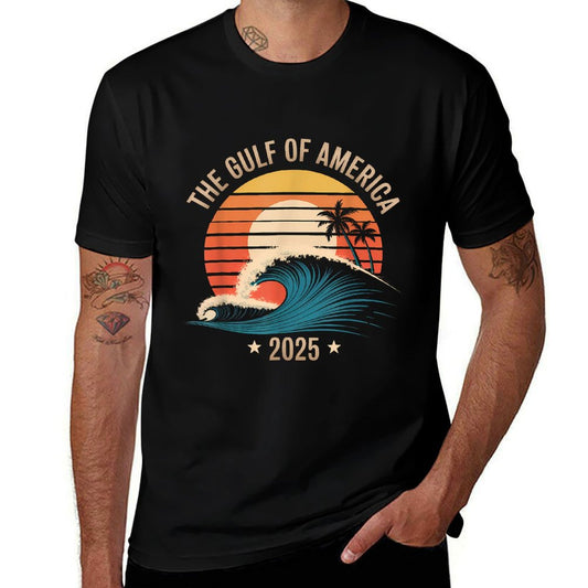 Gulf Of US America Vintage Sunset Flag Retro 2025 Durable T-Shirt
