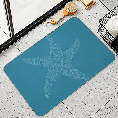 Starfish Bliss - White on Dark Teal  Non-Slip Bath Mat