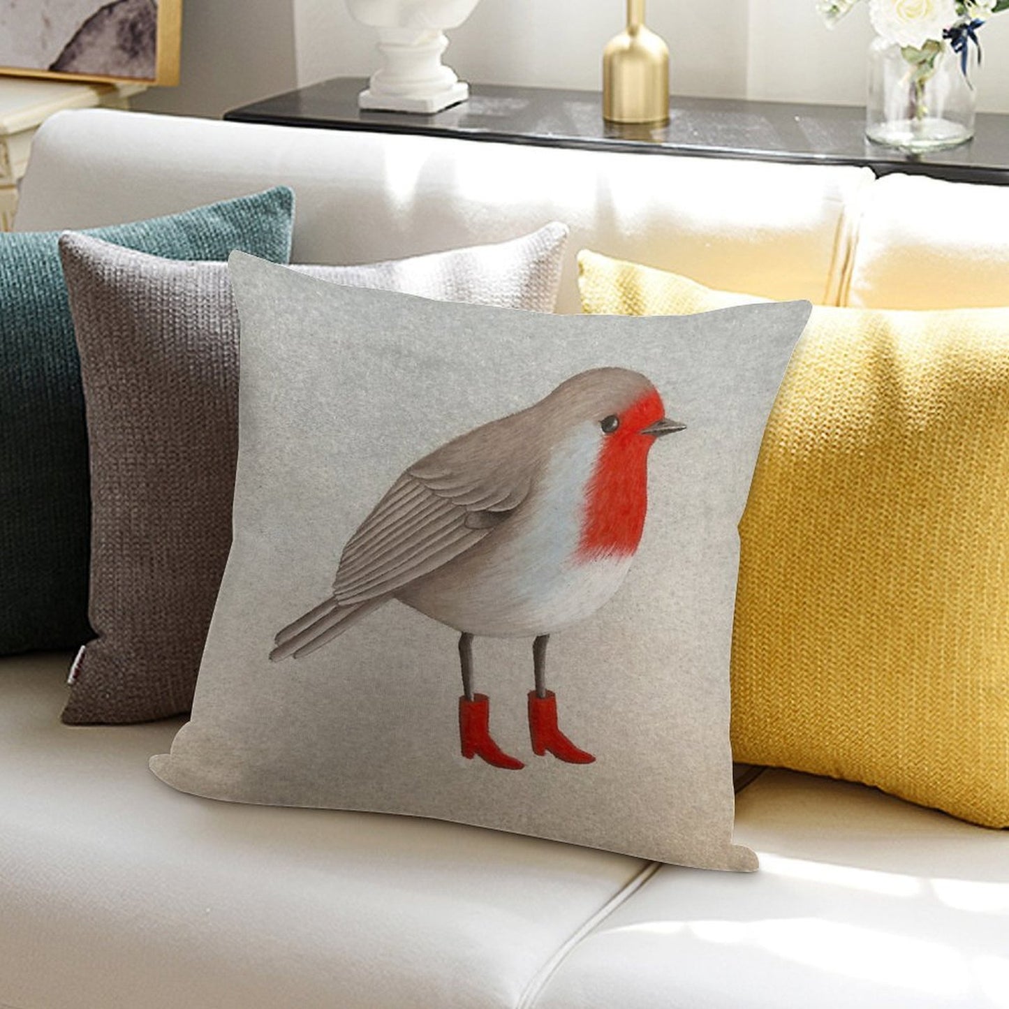 Robin Soft Hidden Zipper Throw Pillow