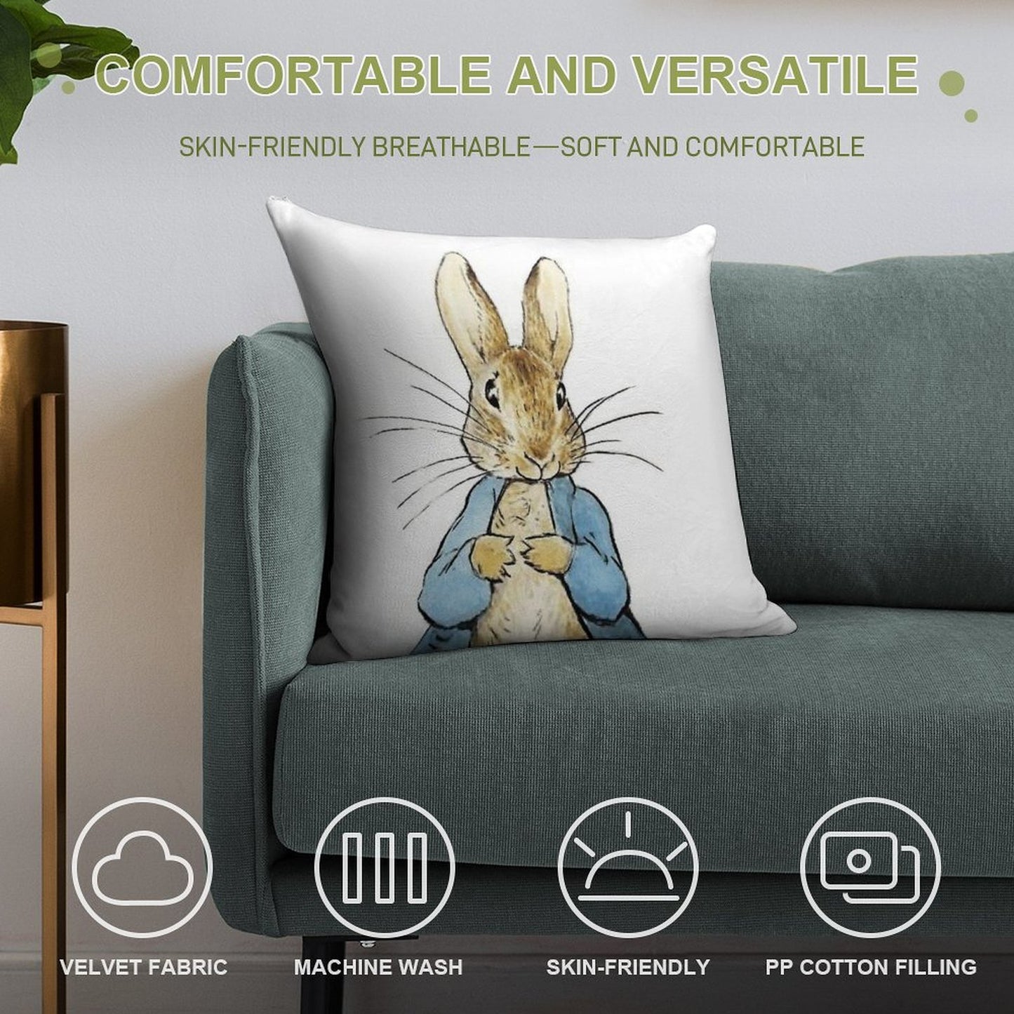 Peter Rabbit  by Beatrix Potter Soft Anti-Pilling Throw Pillow