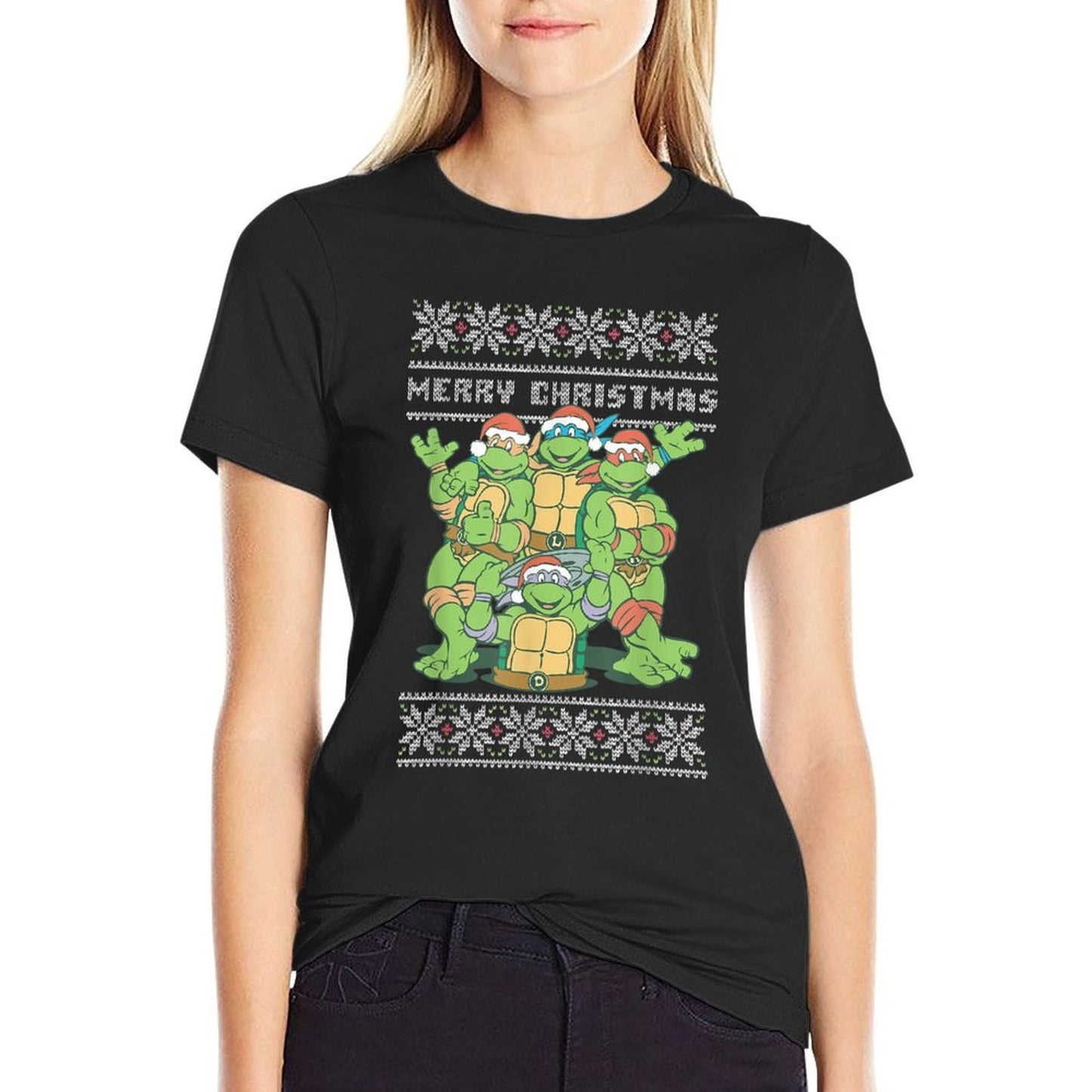Teenage Mutant Ninja Turtles Christmas Ugly Sweater Group  Slim-fit Cut T-Shirt