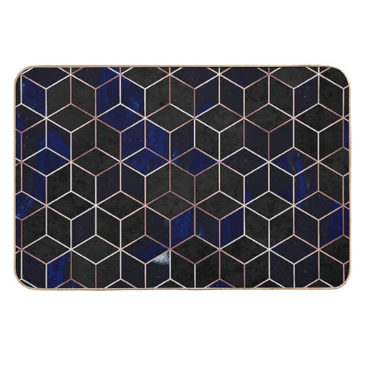 Indigo Hexagons Geometric Pattern  Easy Maintenance Bath Mat