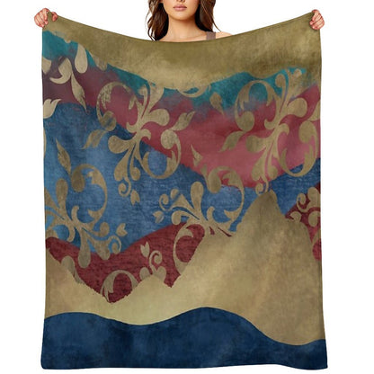 Gold Blue And Red Layered Pattern Art Versatility Throw Blanket
