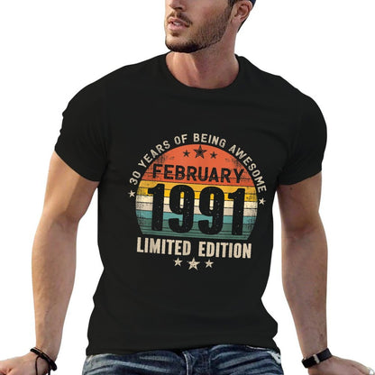 30 Years Old Made in February 1991 Vintage 30th Birthday  Vintage-inspired T-Shirt