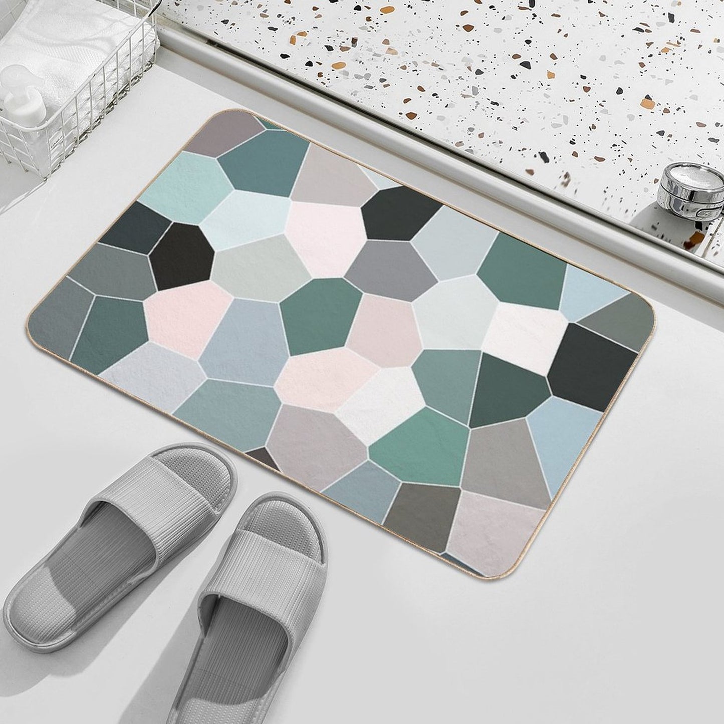 Seashell Colors Coastal Vibes Abstract Seashells And Beach Pebbles Mosaic 2 of 4  Eco-Friendly Bath Mat