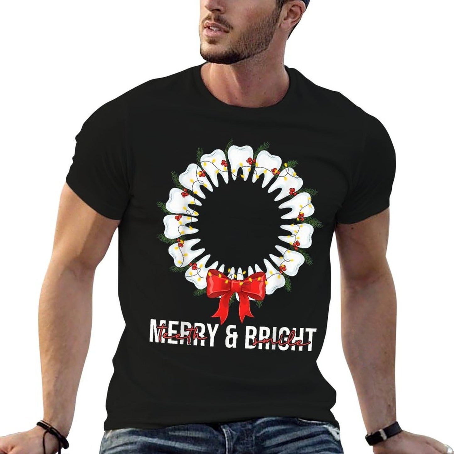 Teeth Smile Be Merry And Bright Dental Dentist Christmas  Moisture-wicking T-Shirt